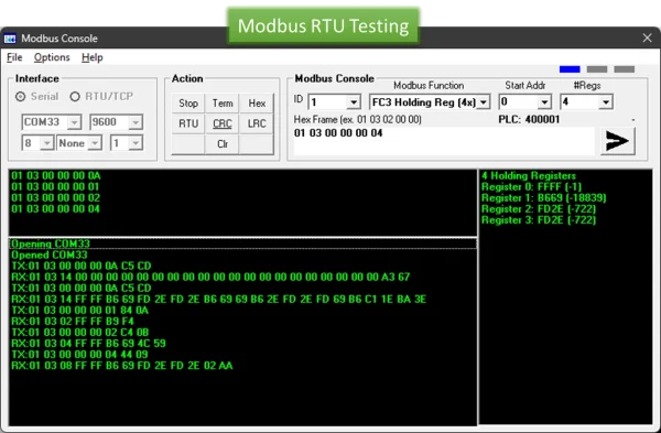 Modbus RTU Testing using Modbus Console