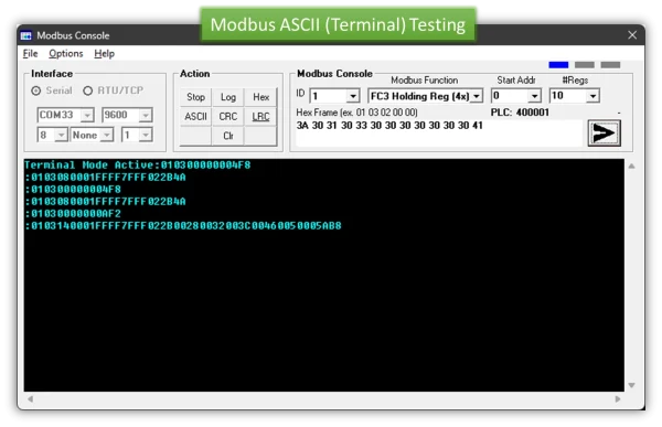 Modbus Console Modbus ASCII Testing using Terminal