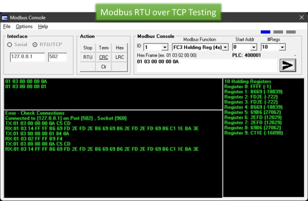 Modbus Console - Modbus RTU over TCP