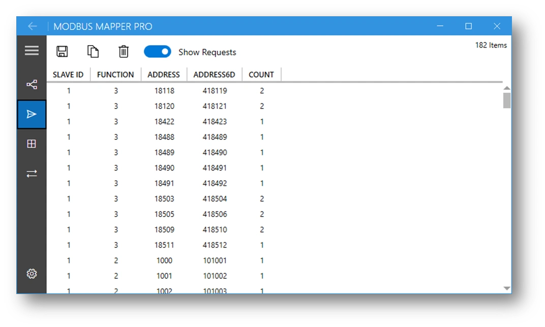 Shows Modbus Request from Modbus Mapper Pro 